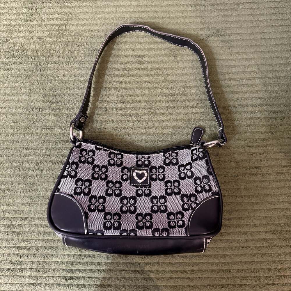 Y2K Black & White Mini Shoulder Bag Floral Heart Purse